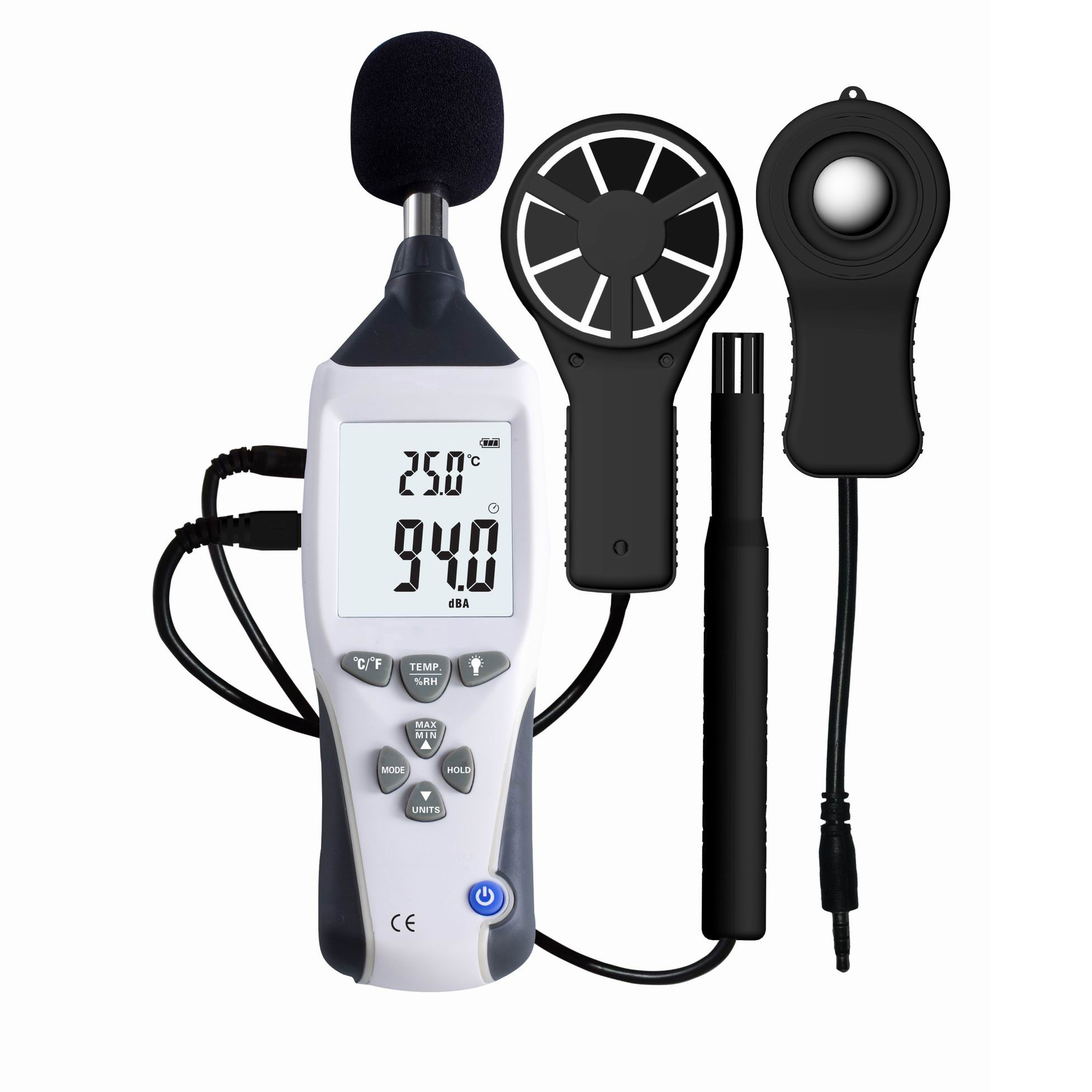Multi function environment tester :SoundLevel, Lux Luminometer, Humidity Meter, Temperature Meter, Anemometer